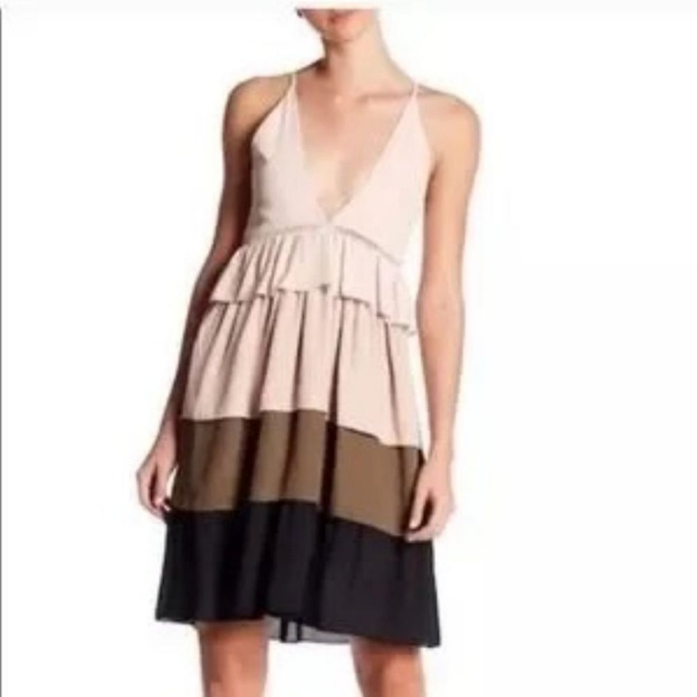 English Factory Colorblock Midi Dress - Cream, Brown, Black